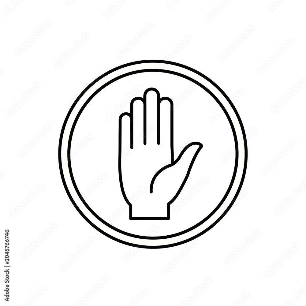 Obraz premium Circular outline icon featuring a hand stop gesture.