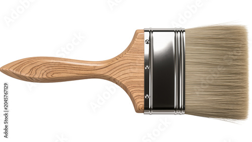 Photos Wooden handled paint brush with metal ferrule and natural bristles, isolated on