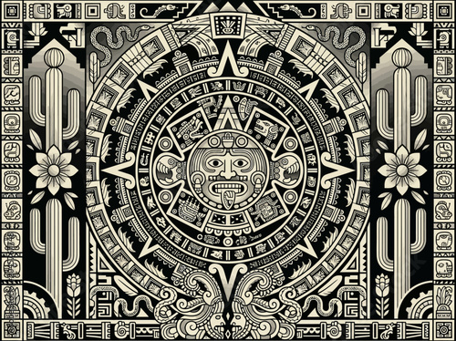 Φωτογραφία Intricate Aztec Calendar Sun Stone Illustration with Traditional Mexican Glyphs,