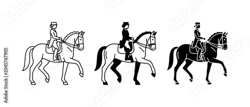 Foto Equestrian Horse Riding Silhouettes, Dressage Rider Poses, Classic Horse Sports