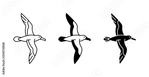 Fotografie Seabird Vector Set: Albatross Flying Silhouette, Outline, and Detail Illustratio