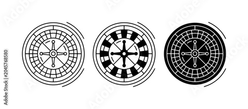 Photos Roulette Wheel Icons, Casino Game Symbols, Gambling Vector Graphics Set