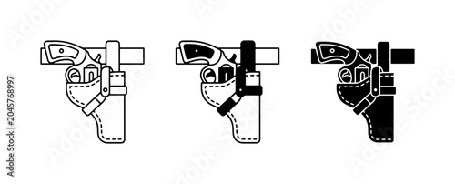 Photos Gun Holster Icons, Revolver Belt Pouch Vector Set, Security Weapon Carry