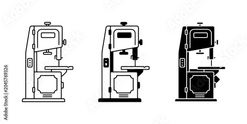 Foto Band Saw Machine Icons, Woodworking Tools, Industrial Equipment, Black and White