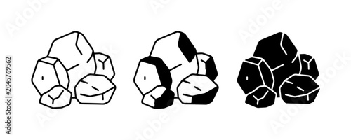 Schilderij op canvas Coal Icons, Black Rocks, Mineral Clusters, Energy Resources, Fuel Icons