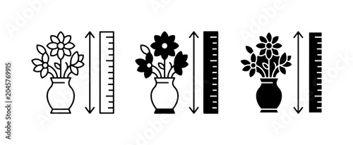 Bild auf Leinwand Floral Arrangement Size Icons, Vector Measurement Graphics, Botanical Height Ind