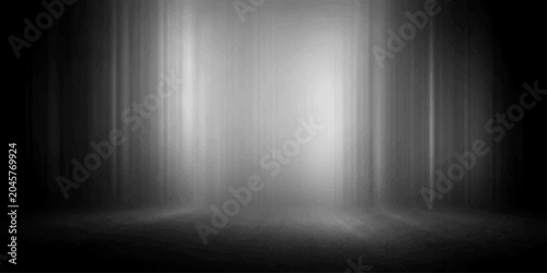 Obraz na plátně A dark room with a grunge black and white brushed steel wall backdrop, featuring