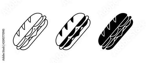 Tableau sur toile Sub Sandwich Icons, Vector Food Graphics, Simple Outline and Silhouette Styles