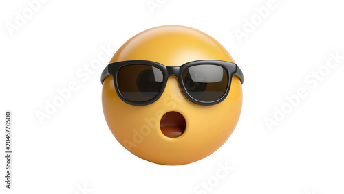Obraz na plátně Yellow surprised emoji face with black sunglasses, isolated on transparent backg