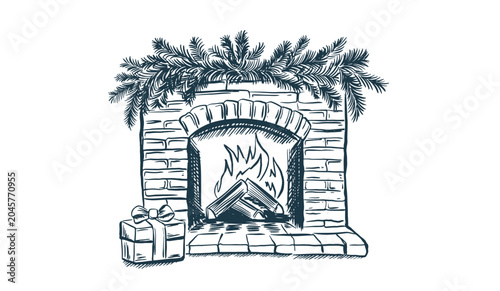 Εκτύπωση καμβά Christmas fireplace set on white