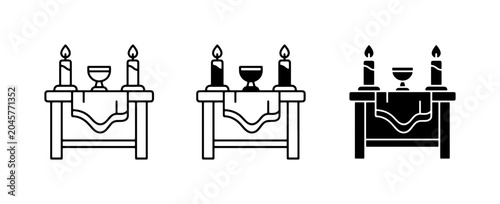 Photos Altar Icons, Ritual Table Vector Set, Candle and Chalice Symbols