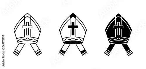 Foto Bishop Mitre Icons, Religious Headwear Symbol Set, Christian Clergy Vestments