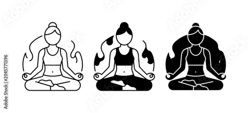 Photography Yoga Meditation Icons, Zen Mindfulness Poses, Inner Peace and Energy Flow Vector