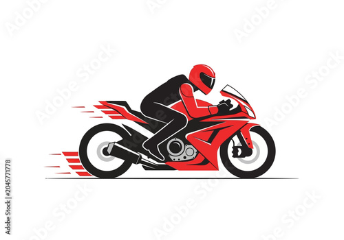 Cuadro en lienzo Red Sport Motorcycle Vector Illustration with Rider Racing at High Speed