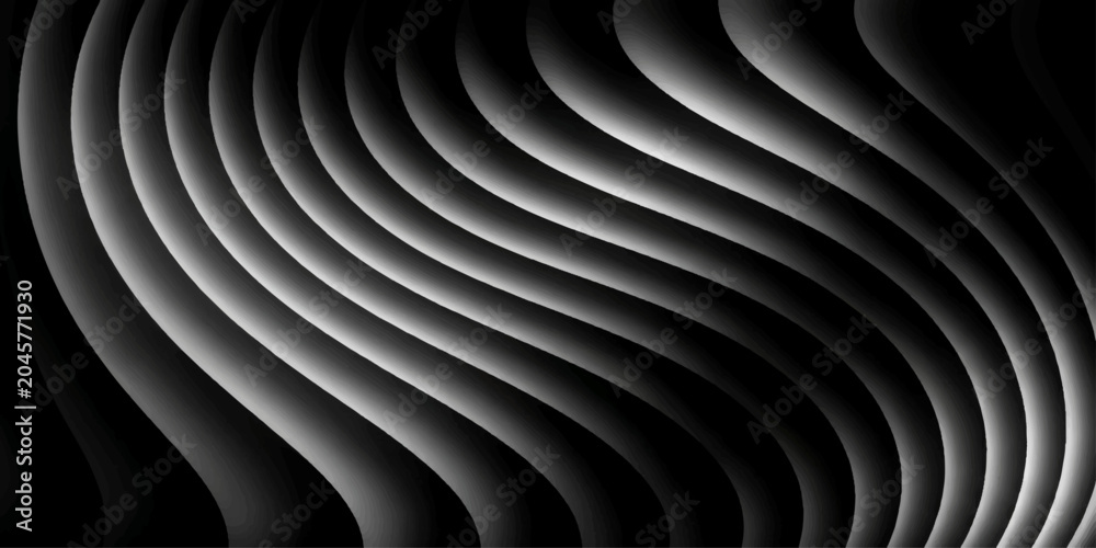 Obraz premium Abstract black and white background featuring a futuristic 3d spiral tunnel with metallic curves, technology lines, and motion waves in a round architectural shape