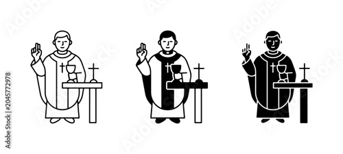 Bild auf Leinwand Clergy Icons: Priest Blessing, Religious Ceremony, Catholic Service, Vector Grap