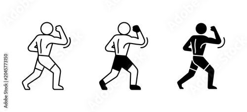Bild auf Leinwand Boxing Silhouette Icons, Fighter Poses, Combat Sports Vector Graphics, Martial A