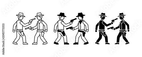 Photos Cowboy Duel Icons, Western Showdown Vector Graphics, Wild West Confrontation Set