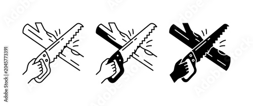 Photos Sawing Wood Icons, Hand Sawing Tree Branch, Cutting Timber, DIY Tools
