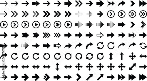 Εκτύπωση καμβά Collection of various black arrow symbols and icons on a white background indica