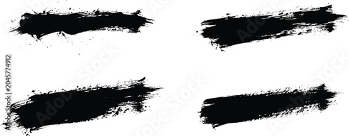 Quadro su tela Four black grunge brush strokes on a white background conveying texture and arti