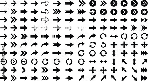 Εκτύπωση καμβά Diverse arrow icons collection in black and white with clear white background sy