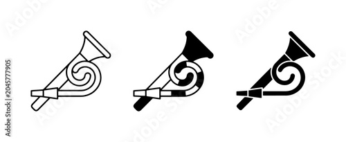 Fotografía Party Horn Icons, Celebration Noise Maker Vector Graphics, Festive Sound Blower