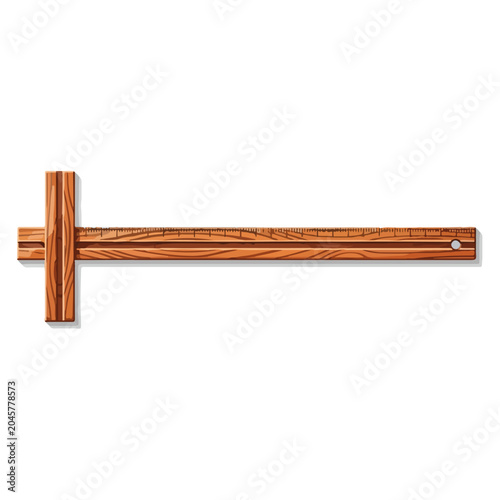 Wooden T-Square Ruler Flat Vector Illustration
