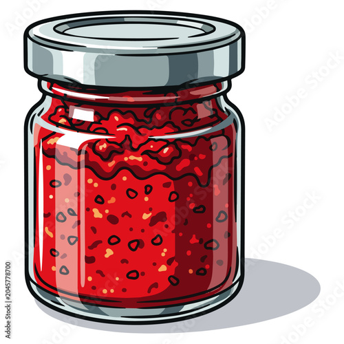 Spicy Red Chili Relish Glass Jar Vector Illustration