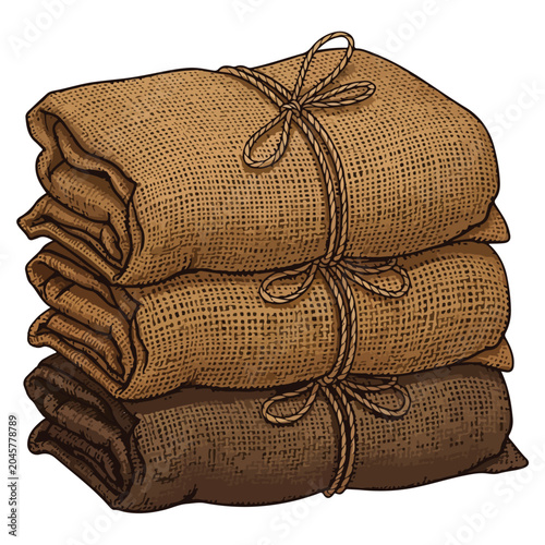 Stacked Brown Burlap Sacks Hand Drawn Vector Illustration