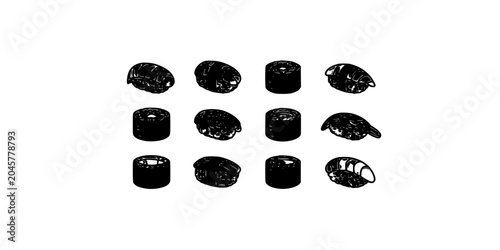 Cylinder Maze Tiles Pattern in Black and White with Textured Icons Arranged in a Grid for Game Level Design