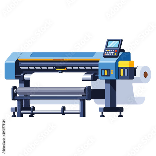 Wide Format Industrial Printer Flat Design Vector Illustration