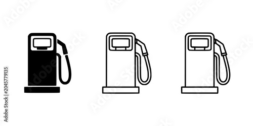 Gas Pump Icon Set with Black and White Line Art, Fuel Dispenser Symbols, Vector-Style Illustration for Ui and Signage