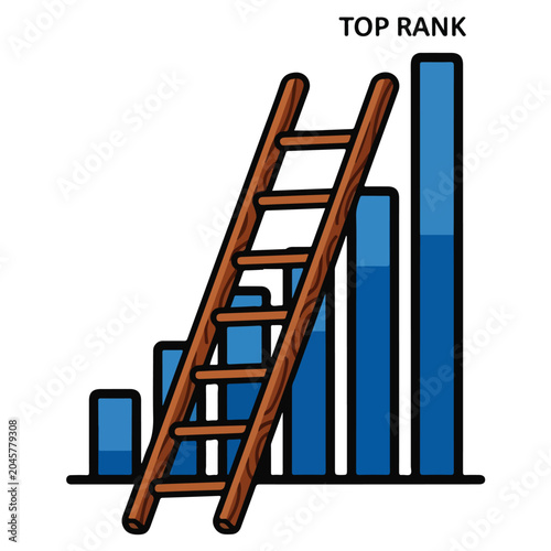 Wooden Ladder Bar Chart Top Rank Success Vector Illustration