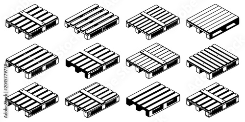 Pallets Arranged in a Grid Pattern with Different Orientations and Styles Featuring Arrangement, Industrial, Storage with Logistics