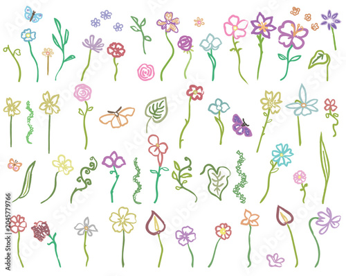 фотографія illustration of a   Doodle flowers  and plants frame hand drawn isolated on whit