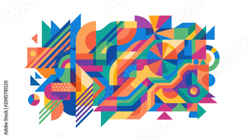Foto Vibrant Geometric Abstract Art Background with Colorful Shapes and Patterns