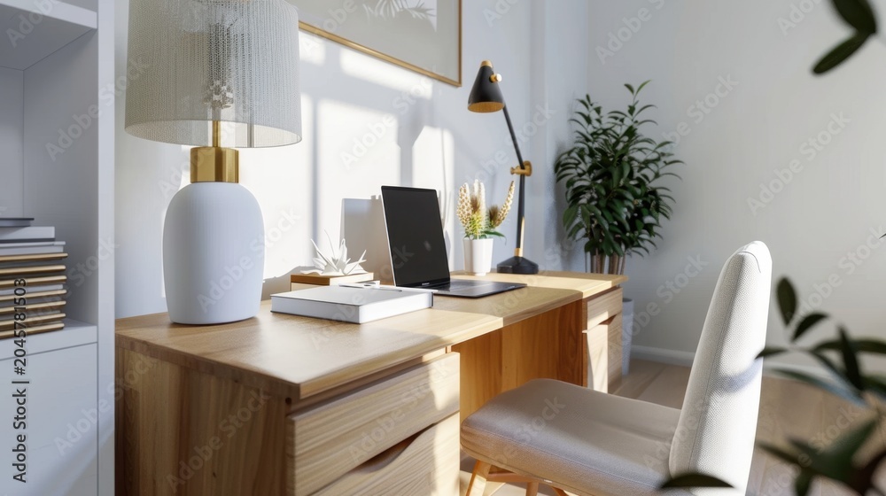 Fototapeta premium Modern Workspace with Natural Light and Stylish Decor