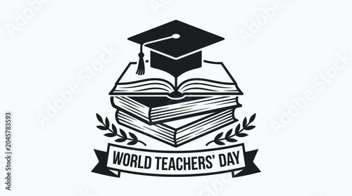 Graduation cap on book stack logo.