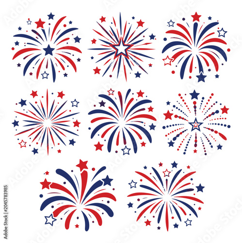фотографія Collection of patriotic firework explosion illustrations with stars for holidays