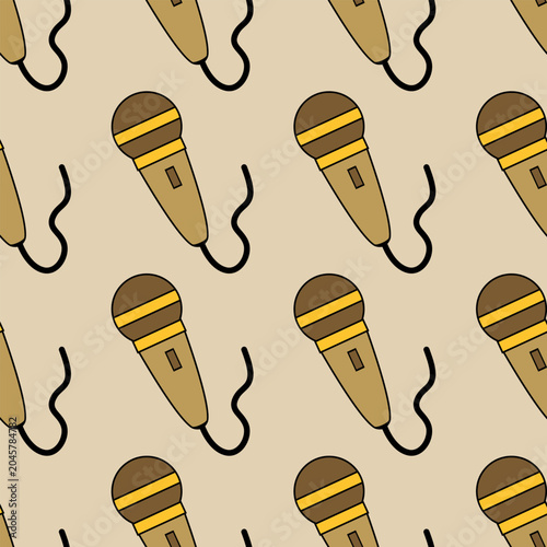 Seamless pattern with microphone image on white background.