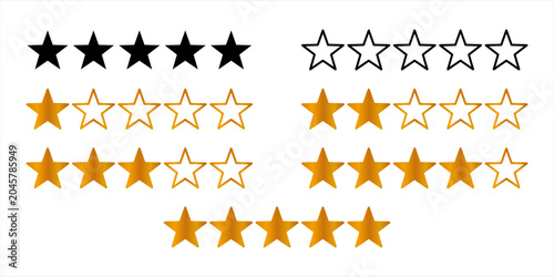 фотографія Five Star Rating Icon Set for Reviews, Feedback, Customer Satisfaction, Product