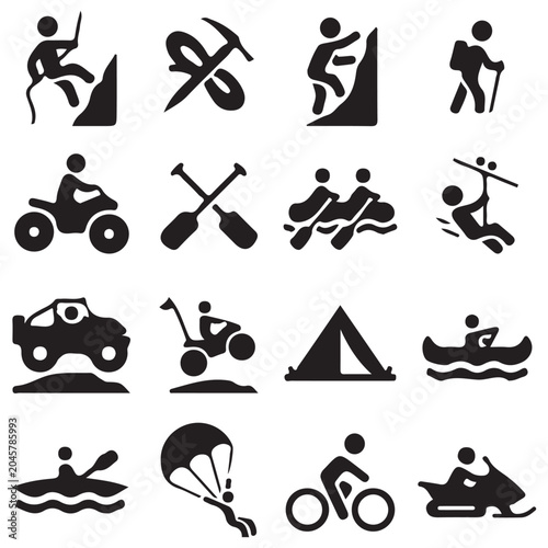 Принти на полотні Collection of Outdoor Adventure Activity Black Silhouette Icons on White