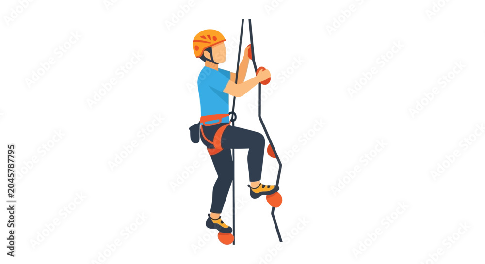 Fototapeta premium Rock Climber Ascending Rope with Safety Gear, Outdoor Adventure Sport Illustration