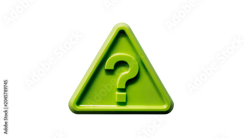 Canvastavla Bright green triangular warning sign with question mark symbol, isolated on tran