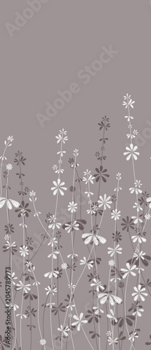 Neutral Tone Sketch Wildflower and Botanical Border Seamless Pattern Collection