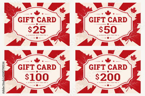 Photos Canadian gift card set with four voucher denominations