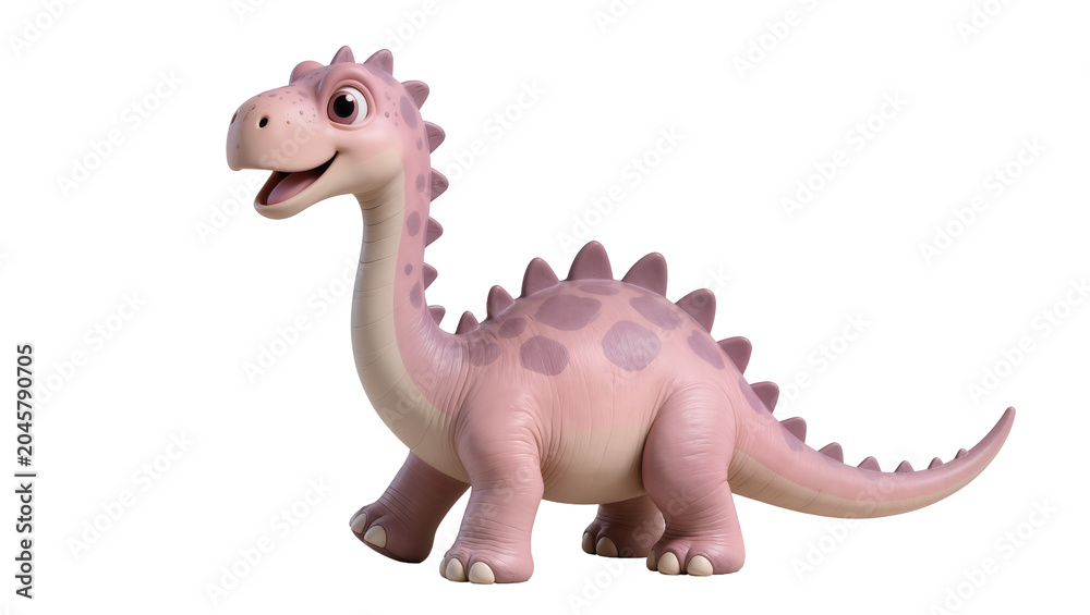 Naklejka premium Cute pink dinosaur toy with purple spots, isolated on transparent background