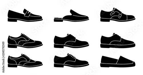 Fotografija Men's Dress Shoes Collection, Classic Footwear Styles, Formal Leather Shoes Vect