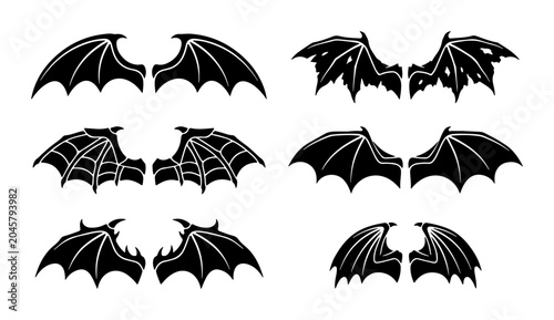 Canvastavla Gothic Bat Wings Vector Set, Dark Fantasy Creature Appendages, Spooky Halloween